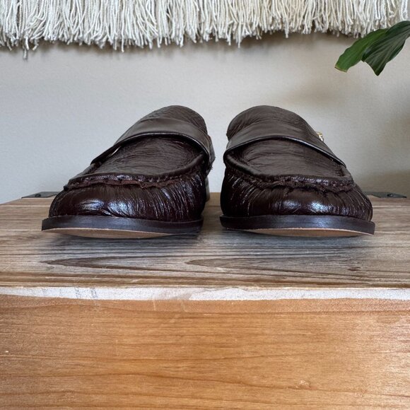 Steve Madden Reeves Brown Genuine Leather Gold Hardware Sling Back Loafer Size 8 - Picture 3 of 14